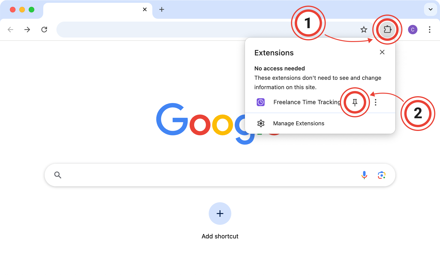 Click the puzzle icon, then the pin next to the extension